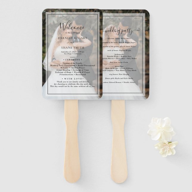 Modernes Hochzeitsprogramm für Personalisiertes Fo Fächer (Vorne und Hinten)