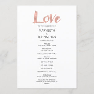 Modernes Hochzeitsprogramm für Rose Gold Liebe Programm