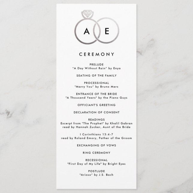 Modernes Hochzeitsprogramm für Silber Rings Programm (Vorderseite)