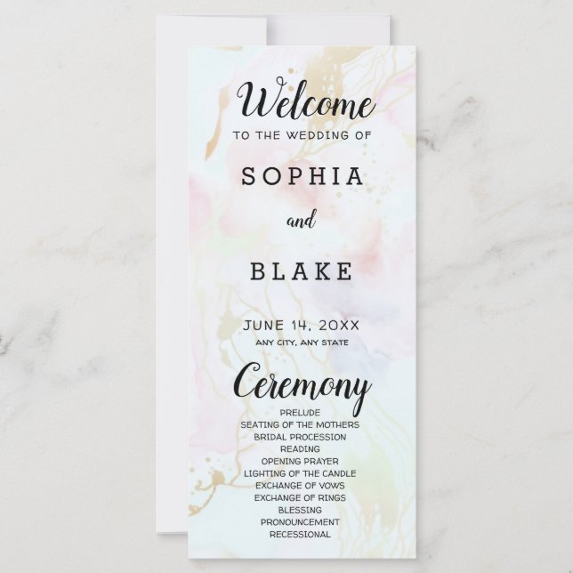 Modernes Hochzeitsprogramm in weißem Rosa (Vorderseite)