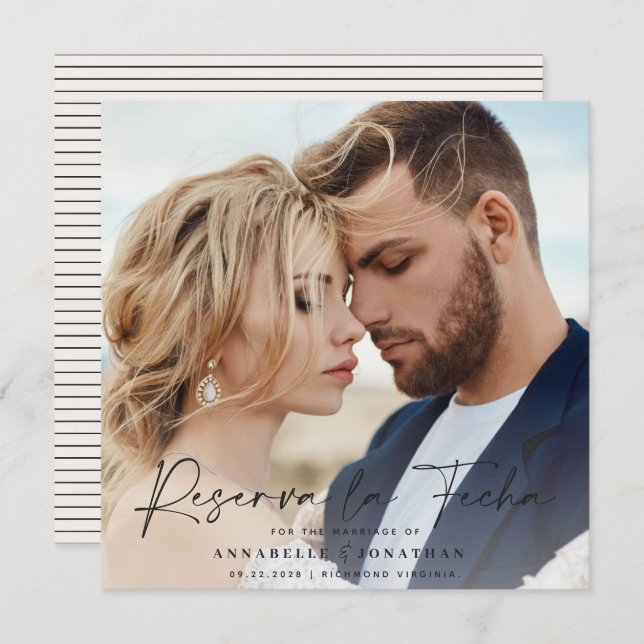 Modernes Hochzeitsreserva la Fecha Creme Black Ret Save The Date (Vorne/Hinten)