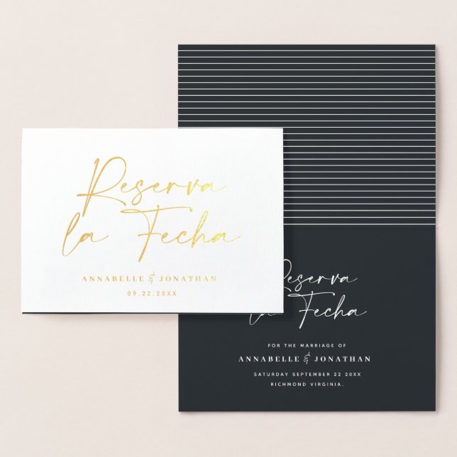 Modernes Hochzeitsreservat la Fecha Creme Gold Folienkarte (Anzeige)