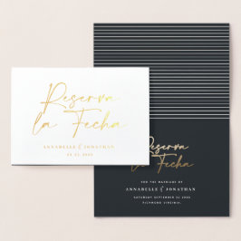 Modernes Hochzeitsreservat la Fecha Creme gold Ret Folienkarte