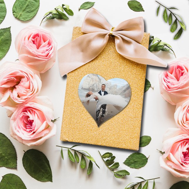Modernes Hochzeitssemble - Foto Vielen Dank Herz-Aufkleber (Small 1-1/2" heart-shaped photo sticker.)