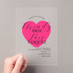 Modernes Hochzeitsskript Schwarzes Rosa Herz Acryleinladungen