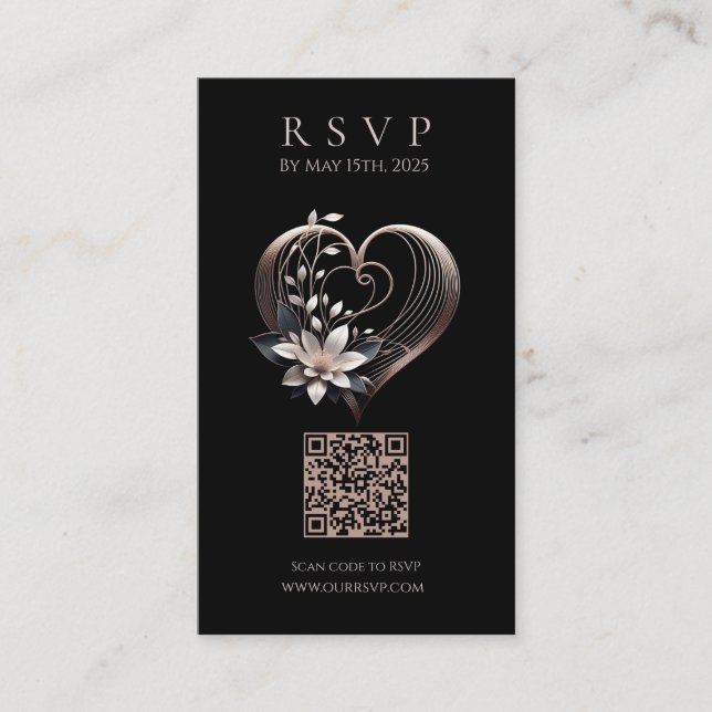 Modernes Hochzeitsszenario RSVP QR Code-Pink Herz  Visitenkarte (Vorderseite)