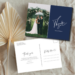Modernes Hochzeitstag Foto Vielen Dank   Navy Blue Postkarte