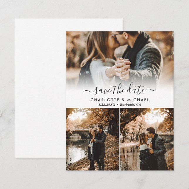 Modernes Hochzeitstil-Foto speichert die Datumskar Ankündigung (Vorne/Hinten)