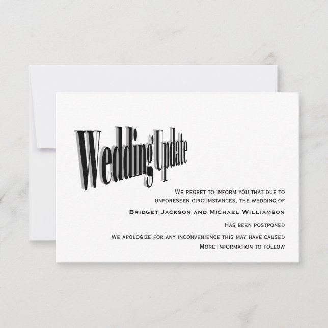 Modernes Hochzeitsupdate - Zurückgestellt Save The Date (Vorderseite)