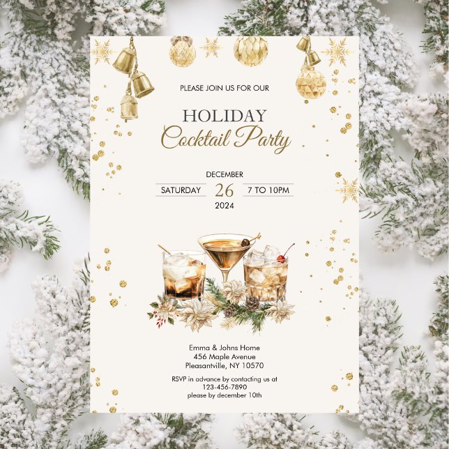 Modernes Holiday Cocktail Party Weihnachten Gold Einladung (Von Creator hochgeladen)