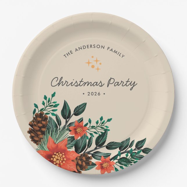 Modernes Holiday Foliage Grüne Weihnachts-Party Pappteller (Vorderseite)