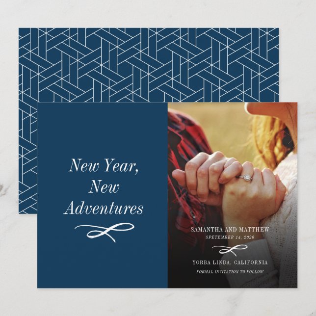 Modernes Holiday Foto Verlobung Save The Date (Vorne/Hinten)