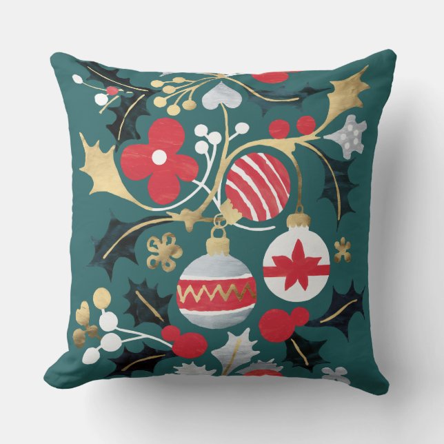 Modernes Holiday Red Silver & Gold Ornamente Aquam Kissen (Vorderseite)