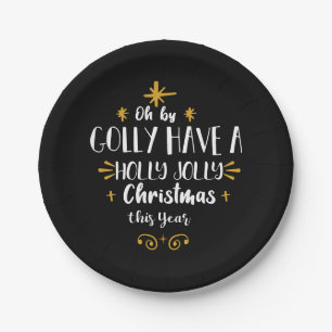 Modernes Holly Jolly Weihnachtsskript Funny Party Pappteller