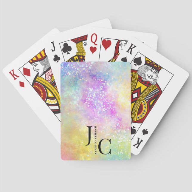 Modernes Holo Opal Stilvolles Berufliches Monogram Spielkarten (Rückseite)