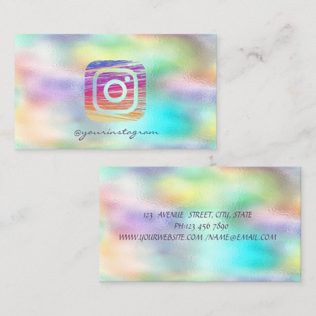 Modernes, holografisch farbiges Instagramm Visitenkarte (Vorne/Hinten)