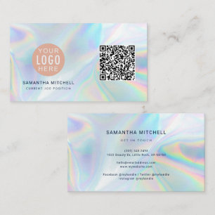Modernes holografisches Firmenlogo und QR-Code Visitenkarte