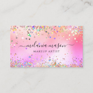 Modernes holografisches Glitter-Makeup-Artist-Pink Visitenkarte