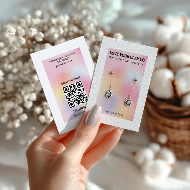 Modernes, holografisches QR-Codeerfassungsdisplay Visitenkarte (Modern Pastel Holographic QR Code Earring Display Business Card)