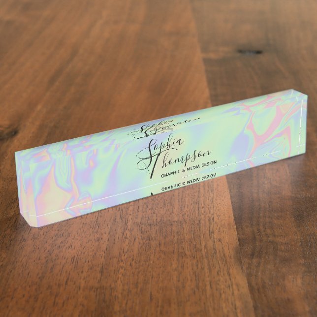 Modernes holografisches Rainbow Pastel Desk Nampla Namensplakette (Seite)
