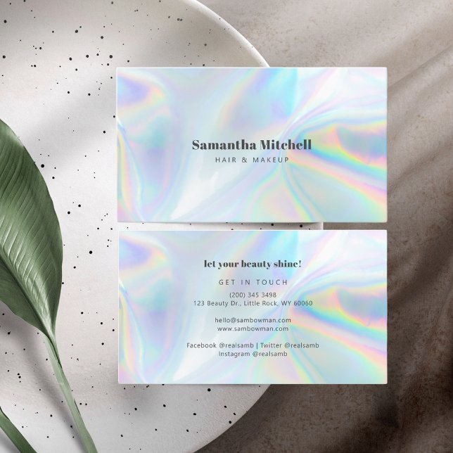 Modernes Holografisches Schönheitshaar und Schmink Visitenkarte (Holographic Hair Stylist Beauty Business Card)