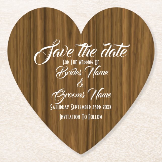 Modernes Holz aus rustikalem Holz Save the Date Untersetzer (Vorderseite)