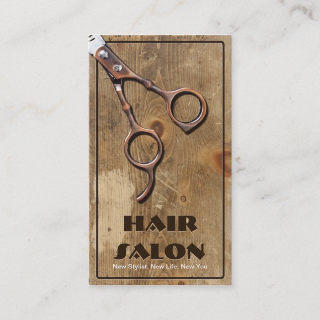 Modernes Holz u. Scissor Haar-Schönheits-Salon Visitenkarte (Vorderseite)