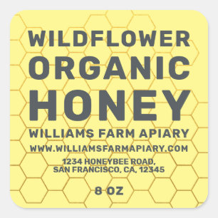Modernes Honey Jar Label Honeybee Apiary Yellow Quadratischer Aufkleber