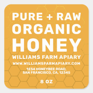 Modernes Honey Jar Label Honeybee Apiary Yellow Quadratischer Aufkleber