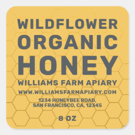 Modernes Honey Jar Label Honeybee Apiary Yellow Quadratischer Aufkleber