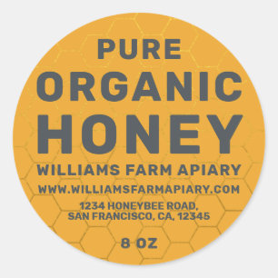Modernes Honey Jar Label Honeybee Apiary Yellow Runder Aufkleber