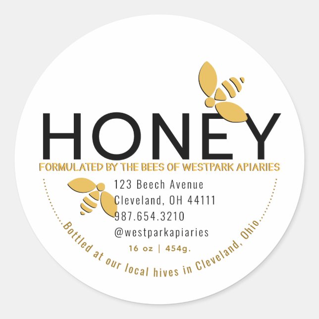 Modernes Honiglabel mit stilisierten Bienen Runder Aufkleber (Vorderseite)