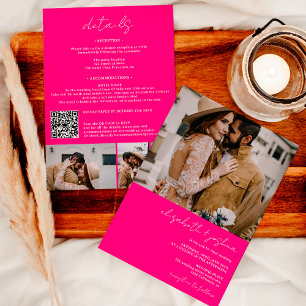 Modernes Hot-Pink 4 Foto Qr Einladung