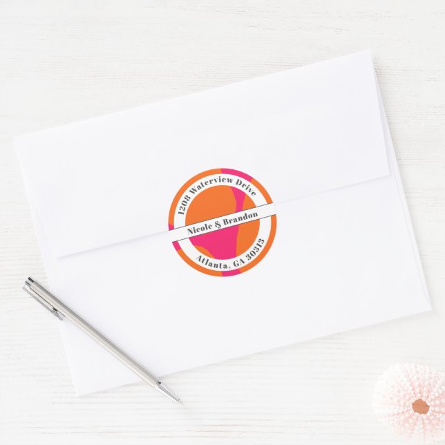 Modernes Hot Pink und Orange Abstrakt Runder Aufkleber (Umschlag)
