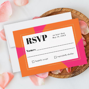 Modernes Hot Pink und Orange Abstrakt Wedding RSVP Karte