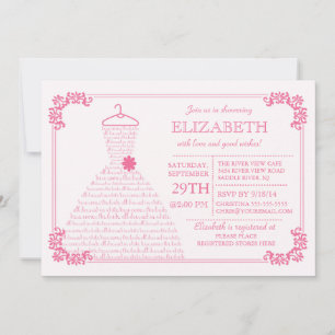 Modernes Hübsches rosa Hochzeitskleid-Brautparty Einladung