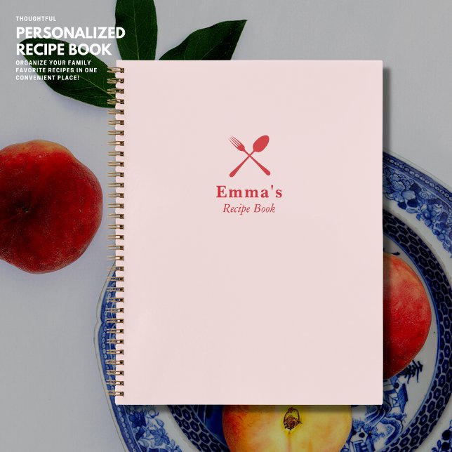 Modernes Hübsches Rosa und Rotes Rezept Notizbuch (Von Creator hochgeladen)