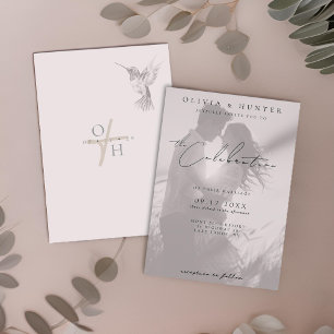 Modernes Hummingbird Rose Overlay Wedding Foto Einladung