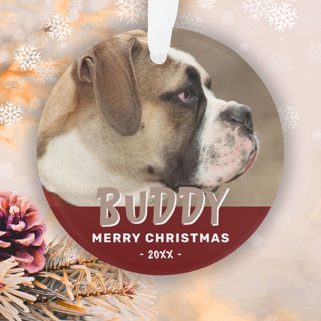 Modernes Hund Foto Rot Frohe Weihnachtsmann Keepak Ornament (Von Creator hochgeladen)