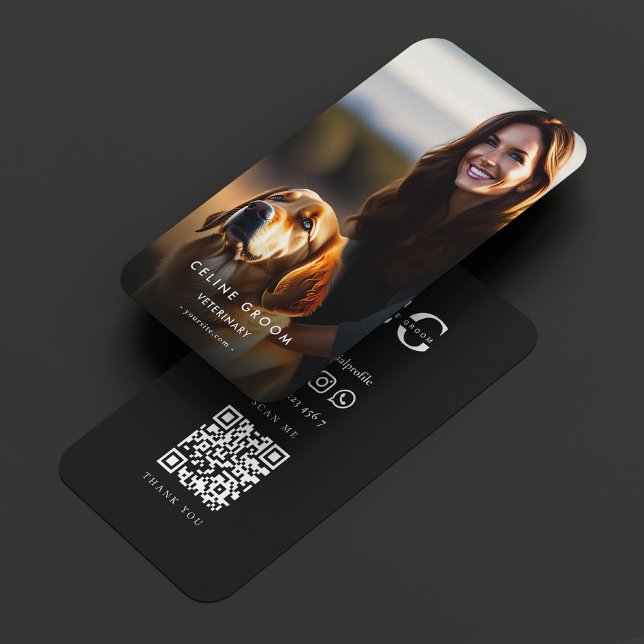 Modernes Hund Groomer Veterinary Vet Foto Black Telefonnummerkarte (Modern Dog Groomer Veterinarian Vet Photo Black Calling Card
)