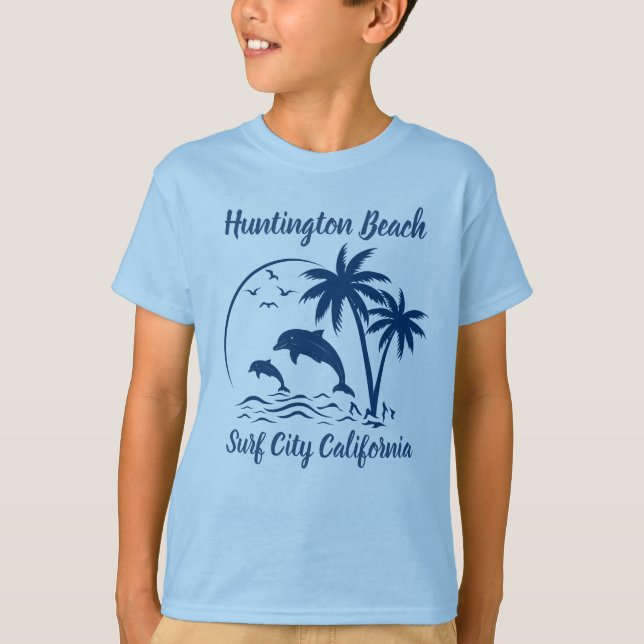 Modernes Huntington Beach California Dark Blue T-Shirt (Vorderseite)