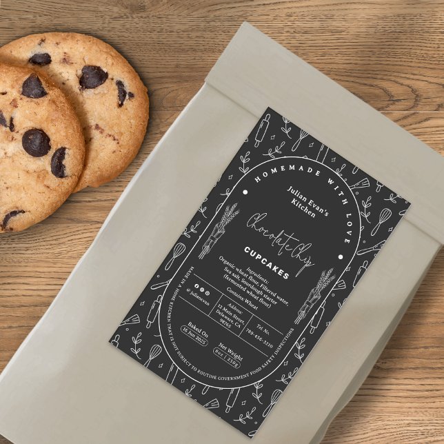 Modernes Hütte für selbstgebackene Bäckereien Rechteckiger Aufkleber (Modern Black Homemade Bakery Cottage Law Label)