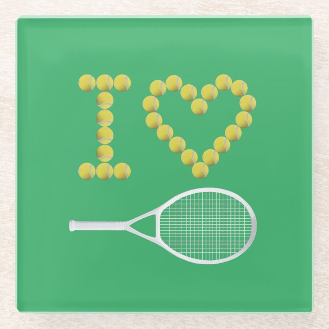 Modernes I Liebe Tennis Green Glasuntersetzer (Vorderseite)