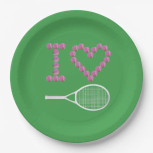 Modernes I Liebe Tennis Green Pappteller
