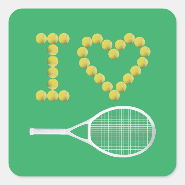 Modernes I Liebe Tennis Green Quadratischer Aufkleber (Vorderseite)