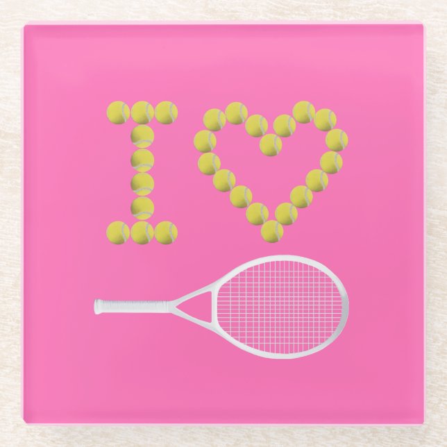 Modernes I-Liebe Tennis Pink Glasuntersetzer (Vorderseite)