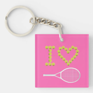 Modernes I-Liebe Tennis Pink Schlüsselanhänger