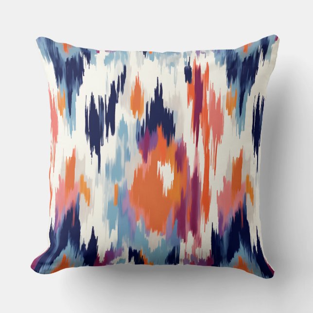 Modernes Ikat Brushstroke-Muster Kissen (Vorderseite)