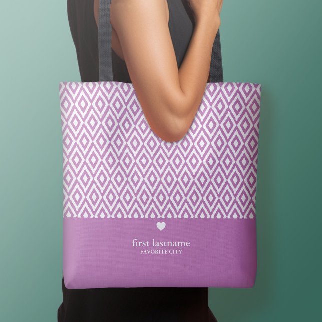 Modernes Ikat-Hochskala-Herz-Monogramm CAN EDIT-FA Tasche (Personalized tote bag - add your name or other text)
