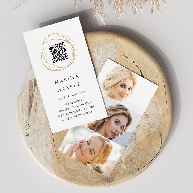 Modernes Imitat Gold Abstrakt QR Code Foto Portfol Visitenkarte (Von Creator hochgeladen)